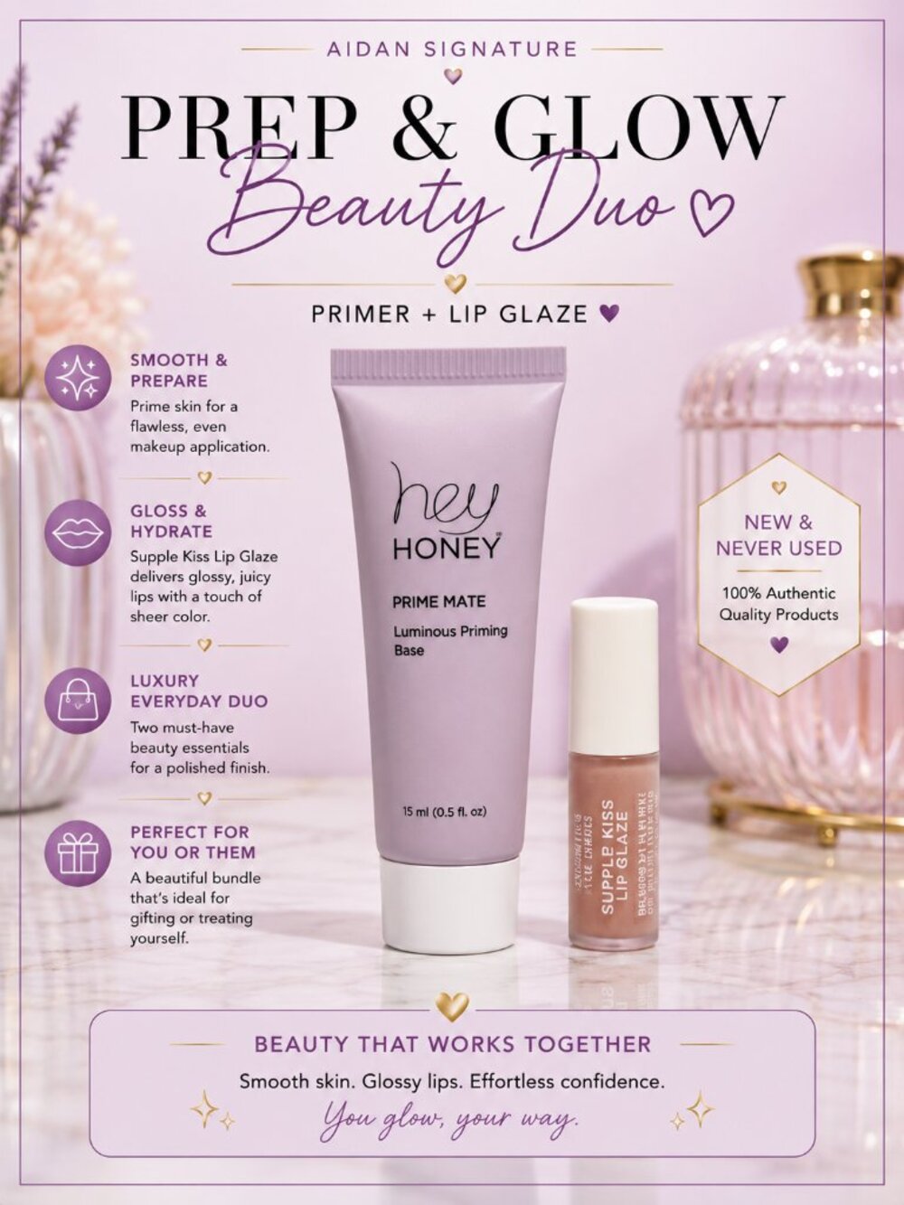 Hey Honey Prime Mate Primer & Kylie Cosmetics Supple Kiss Lip Glaze Makeup Duo